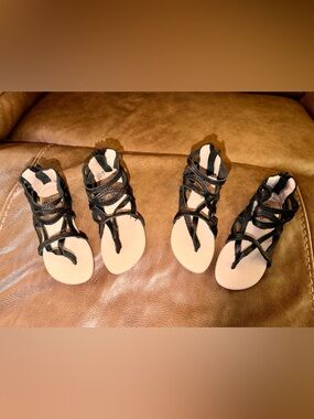 Monkey Feet Girls Black Strappy Gladiator Sandals